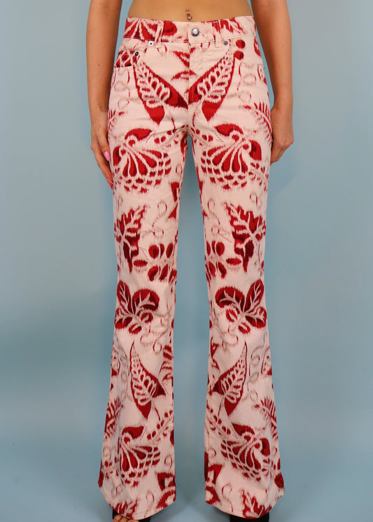 Gucci Spring 2000 Runway Red & White Floral Flared Jeans