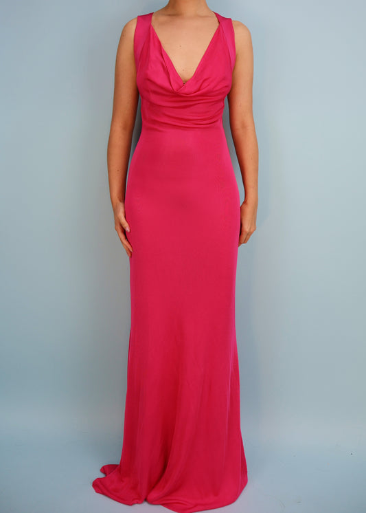Alexander McQueen Pink Cowl Neckline Cross Back Strap Gown