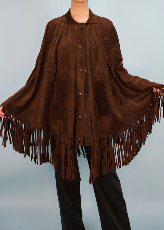 Chloé Fall 2004 Brown Suede Leather Fringe Cape Jacket