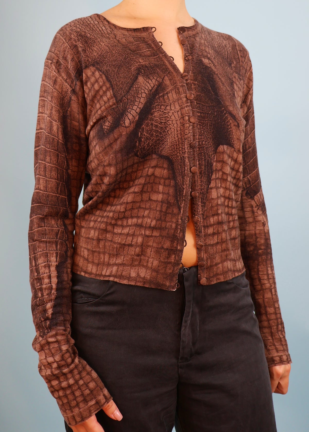 John Galliano Fall 2000 Runway Crocodile Print Cashmere Cardigan