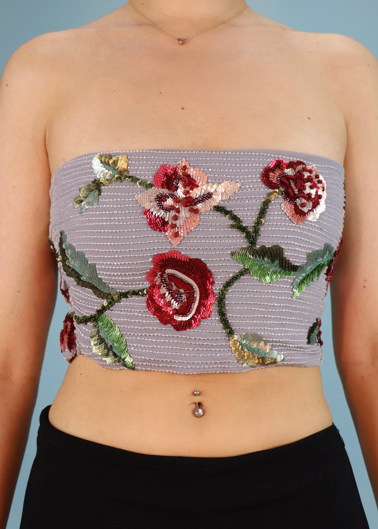 Dolce & Gabbana Spring 1999 Runway Embellished Beaded Floral Silk Wide Belt