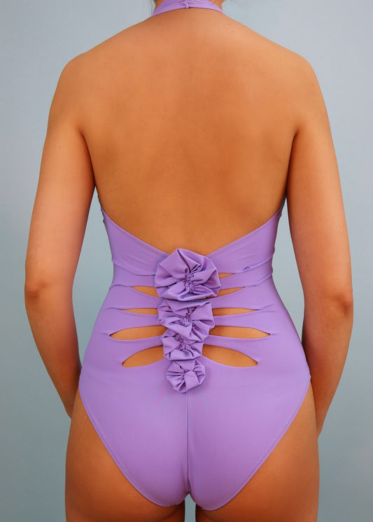 Jean Paul Gaultier Spring 2001 Lilac Cutout Halter Swimsuit