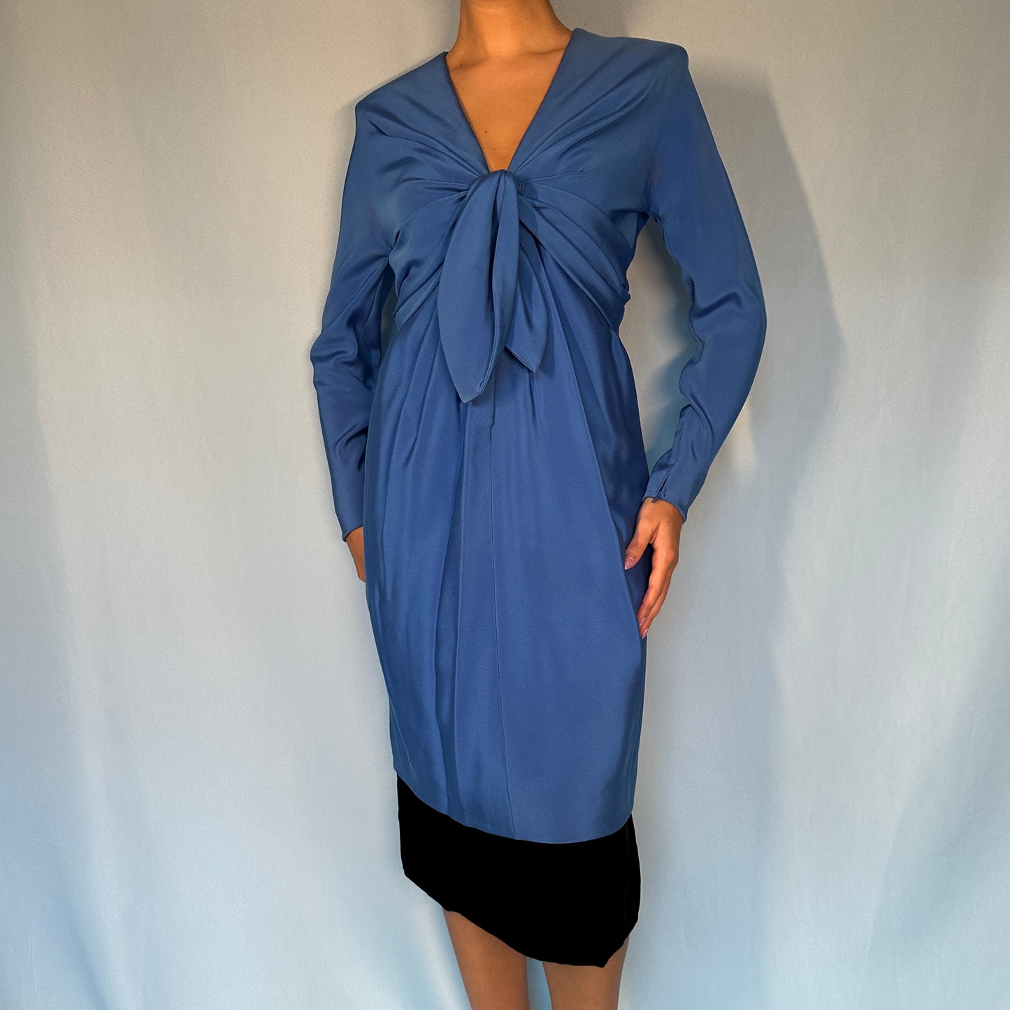 Givenchy Haute Couture 1980s Blue Silk & Velvet Dress