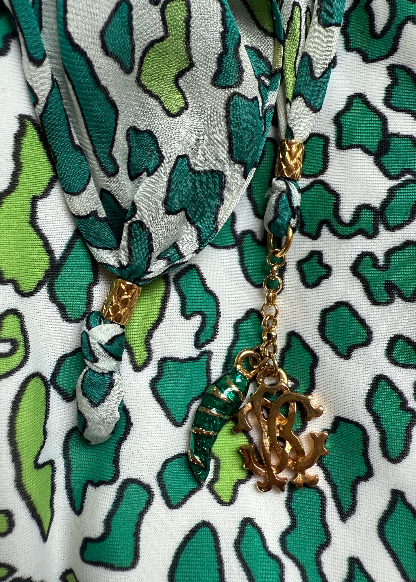 Roberto Cavalli Spring 2006 Green Printed Chiffon Hem Dress