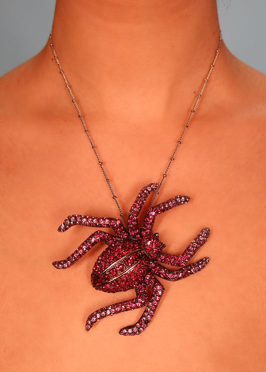 Roberto Cavalli Pink Crystal Spider Necklace / Brooch