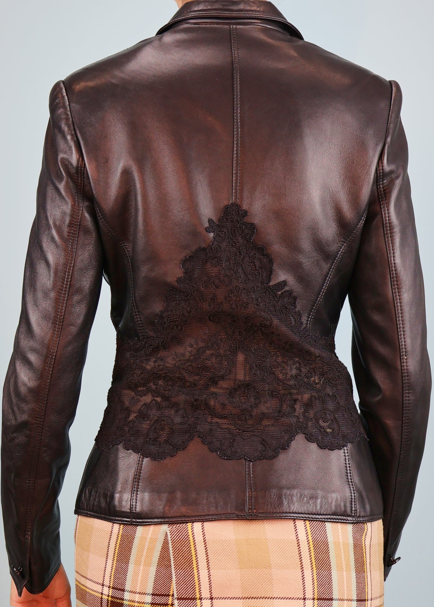 Versace 1990s Black Leather & Lace Insert Jacket