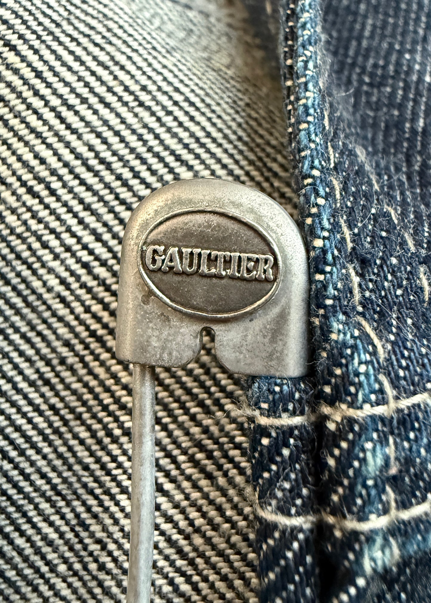 Jean Paul Gaultier Spring 1998 Safety Pin Clasp Denim Jacket