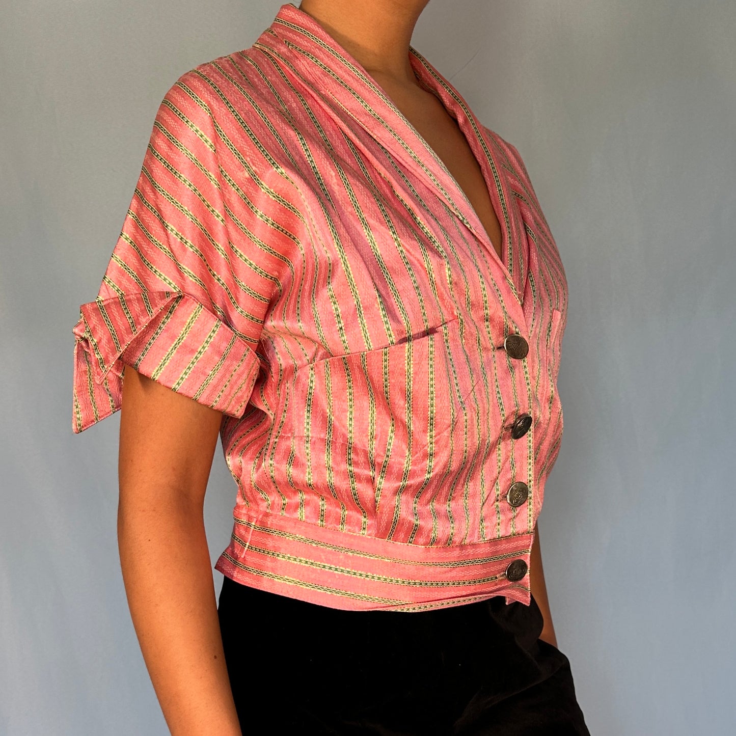 Vivienne Westwood Spring 1992 Pink Satin Striped Jacket Top