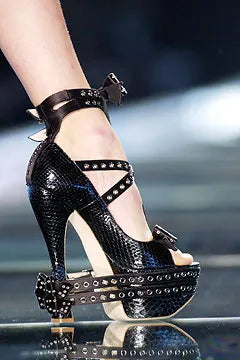 Dior Fall 2003 Floral Print Silk & Snakeskin Buckle Detail Heels