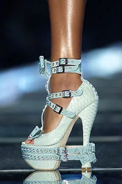 Dior Fall 2003 Floral Print Silk & Snakeskin Buckle Detail Heels