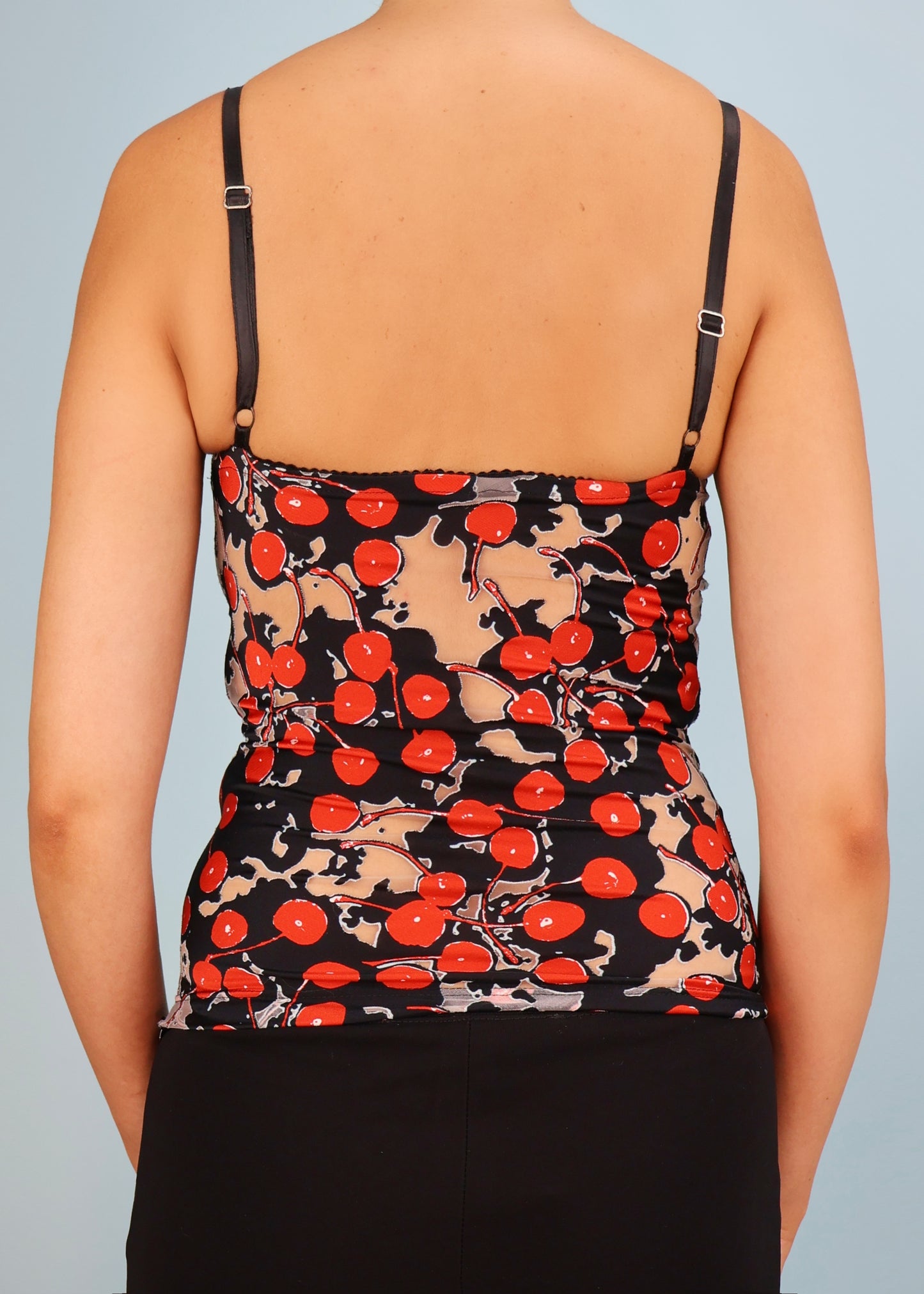 Alexander McQueen Spring 2003 Cherry Print & Charm Ruffle Bust Corset Top