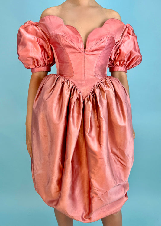 Thierry Mugler Fall 1982 Runway Pink Silk Puffball Dress & Tulle Corset
