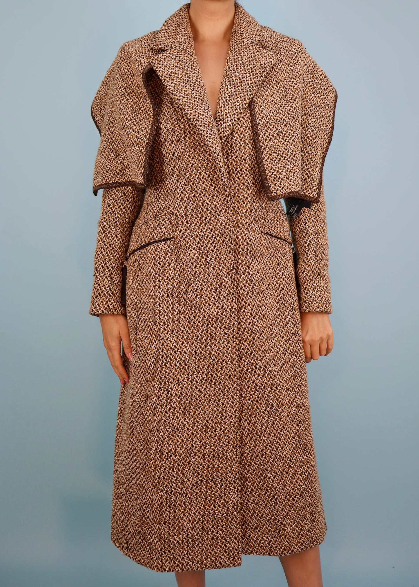 Prada Fall 2000 Runway Herringbone Wool Coat & Scarf