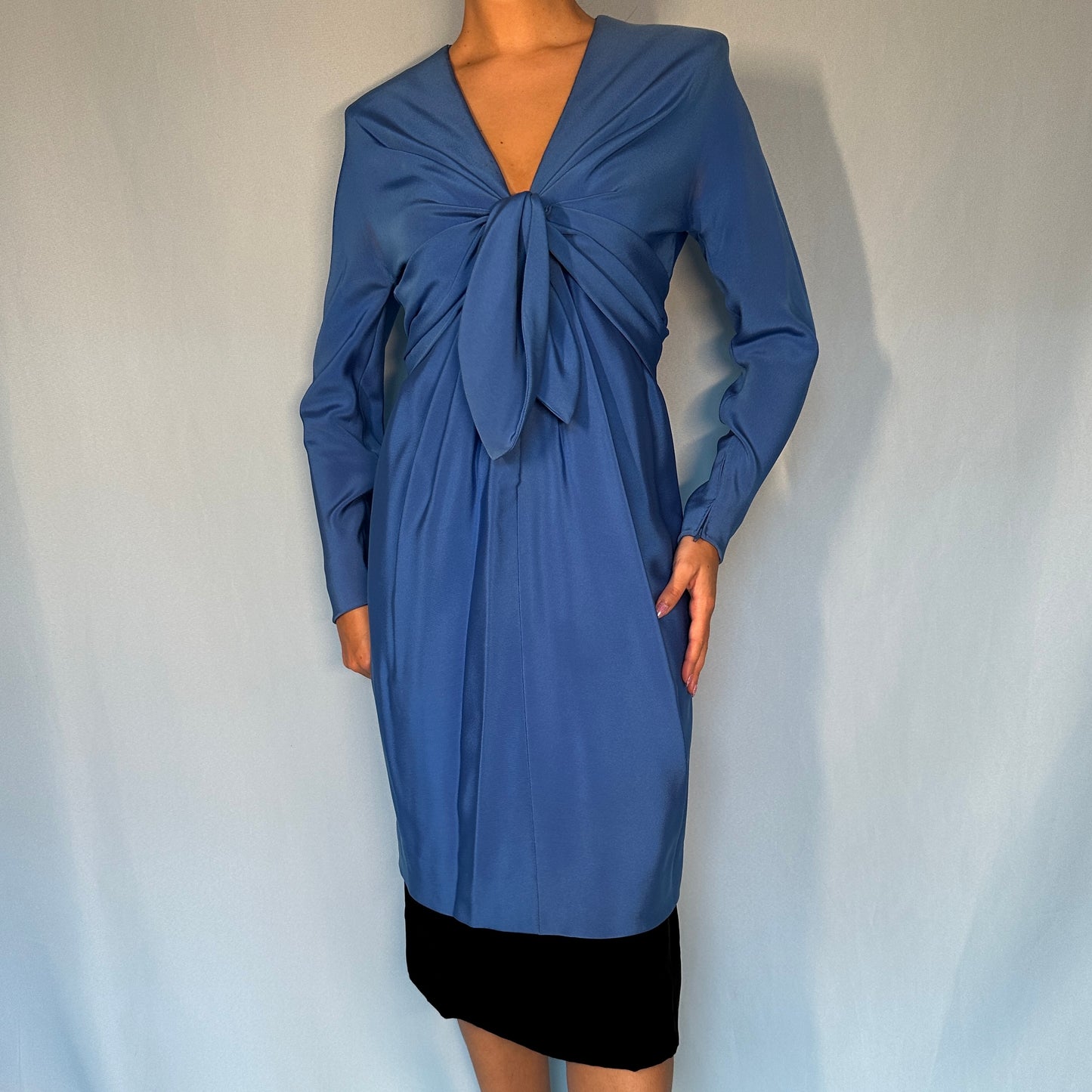 Givenchy Haute Couture 1980s Blue Silk & Velvet Dress