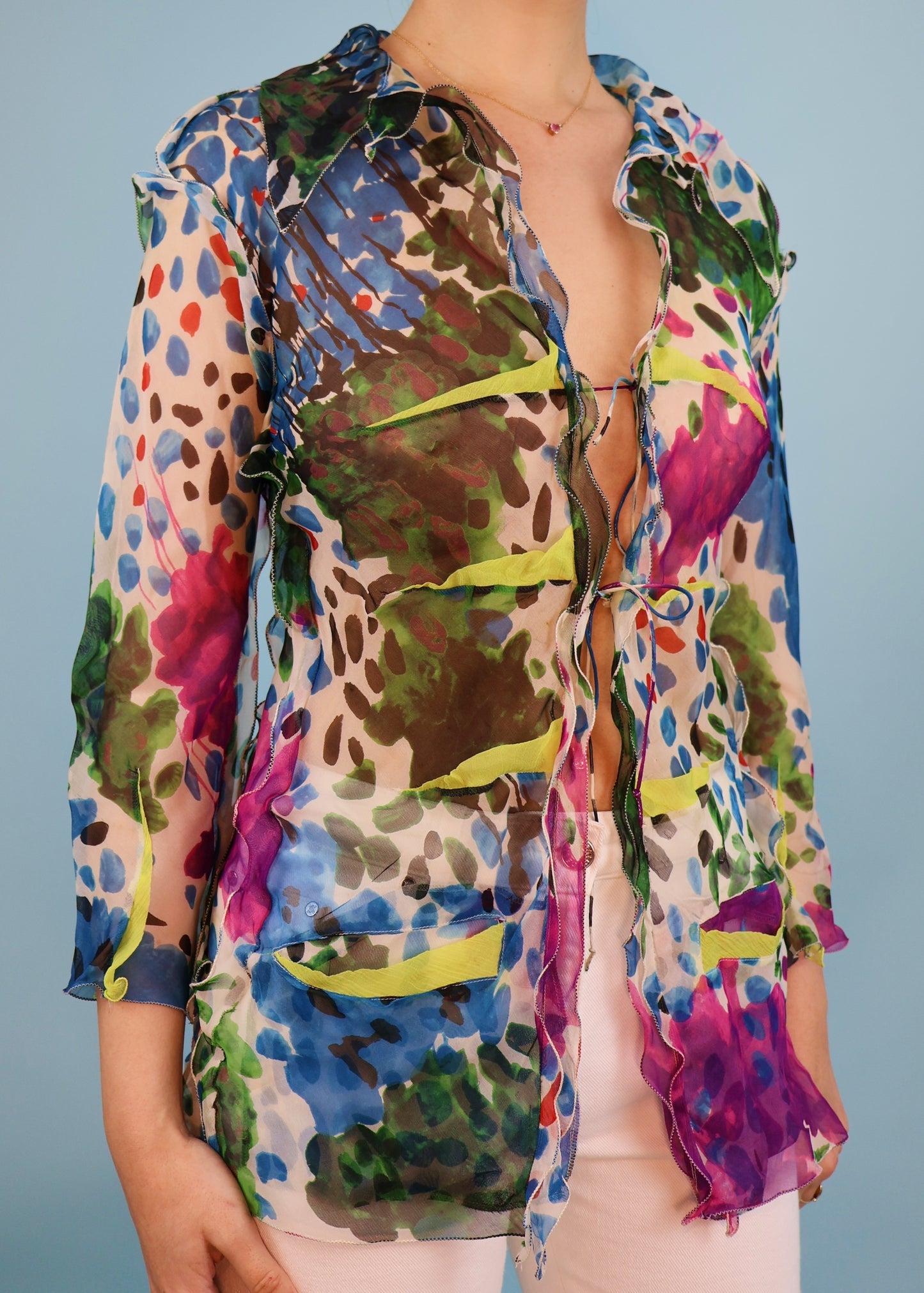 Fendi Spring 2000 Runway Watercolour Sheer Silk Blouse