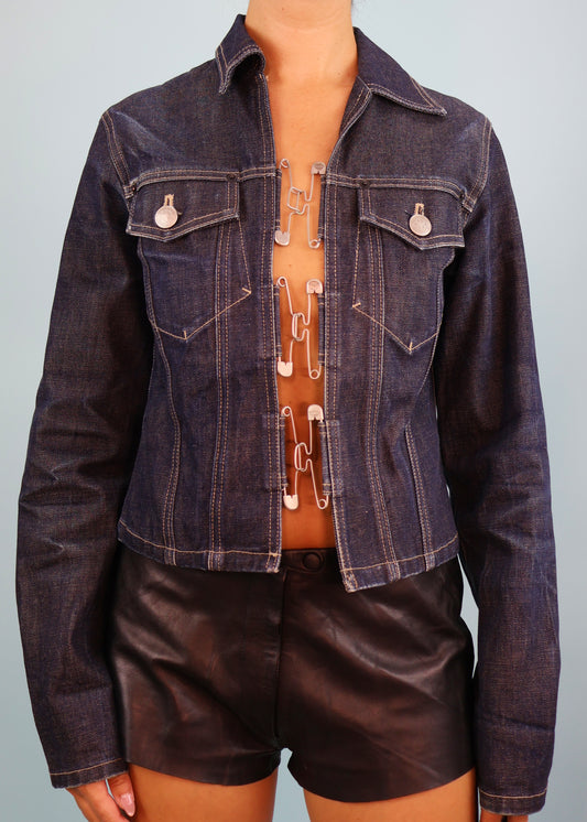 Jean Paul Gaultier Spring 1998 Safety Pin Clasp Denim Jacket