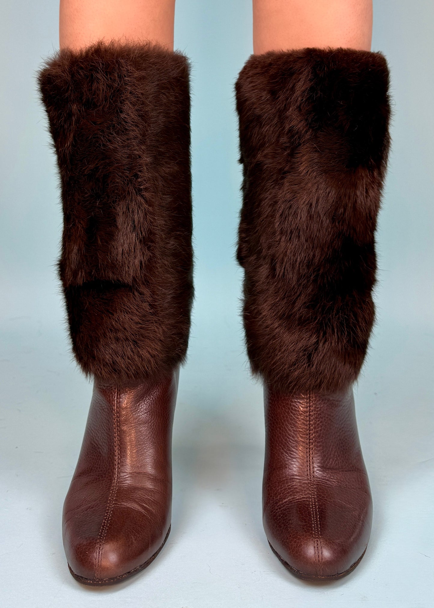 Gucci 1990s Brown Leather Fur Trim Heeled Boots