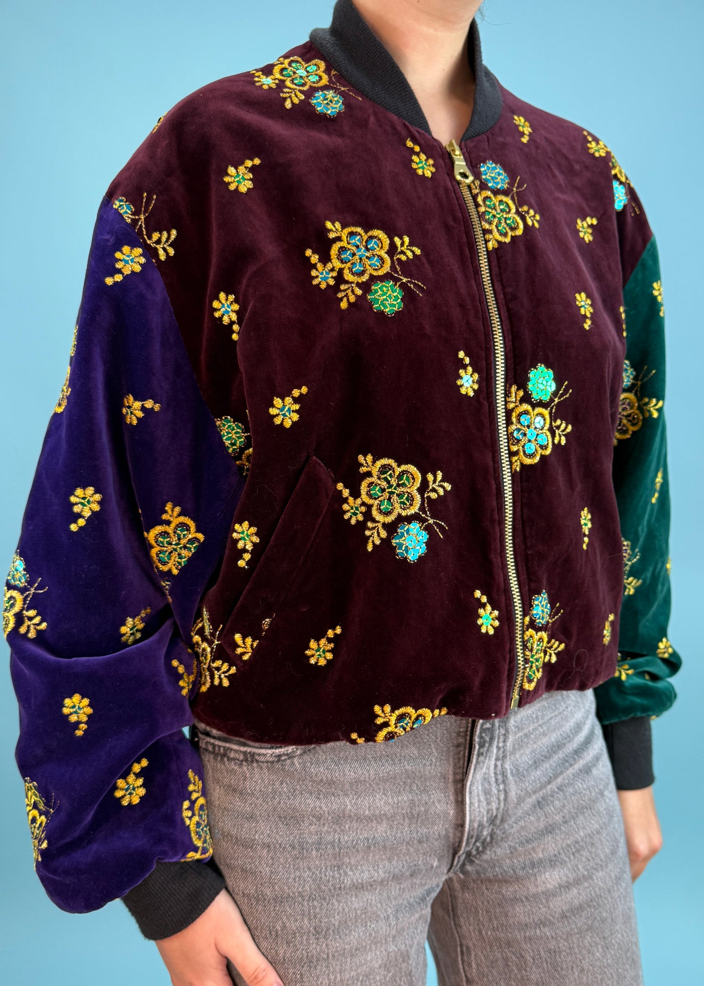 Rifat Ozbek Fall 1988 Runway Embroidered Velvet Bomber Jacket