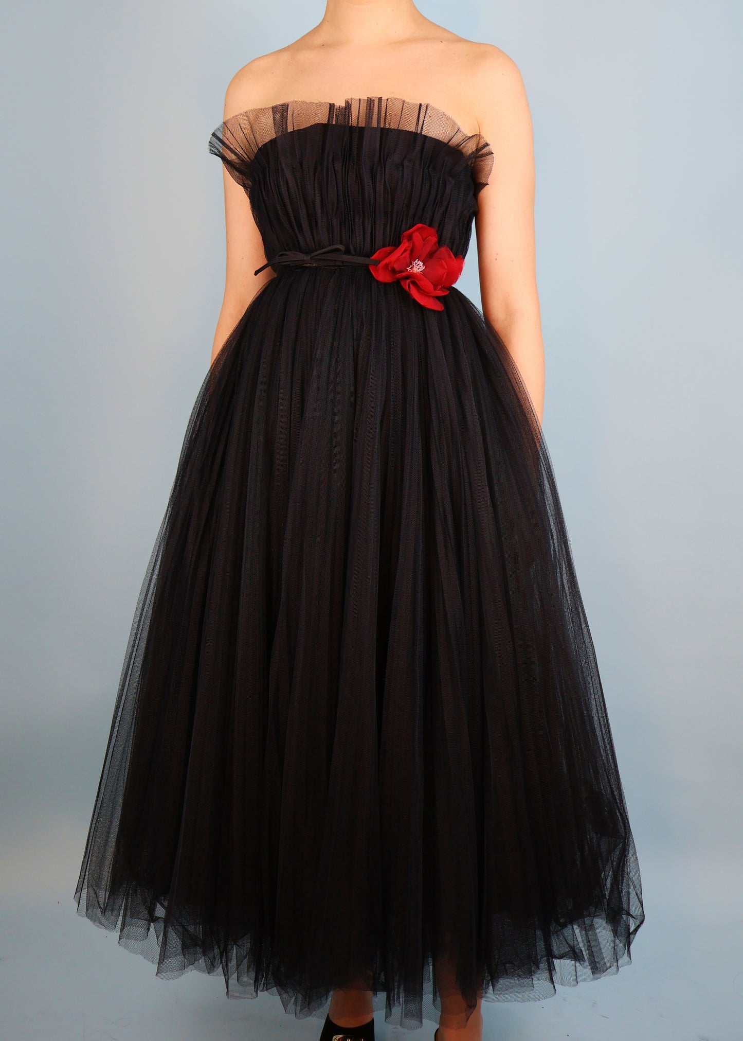 Dior Fall 2021 Runway Black Strapless Floral Belt Tulle Gown