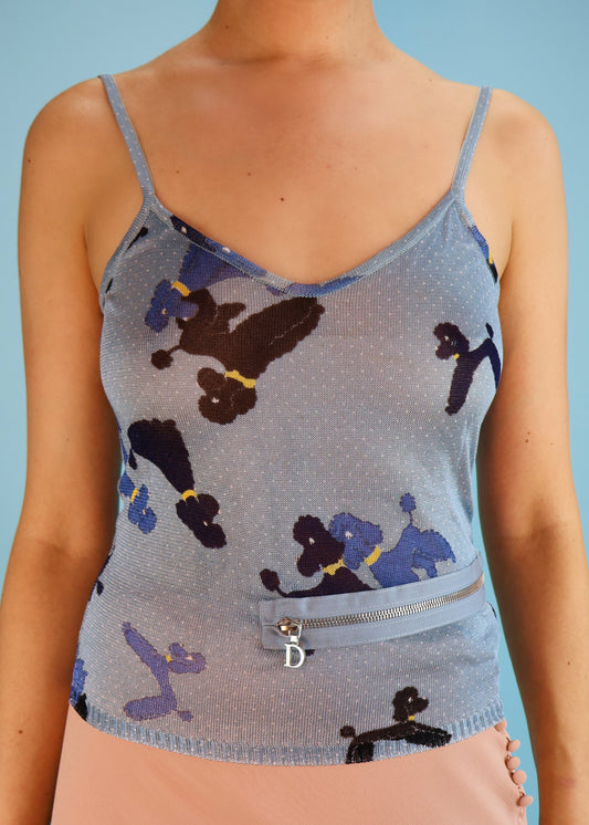 Dior Spring 2001 Poodle Print Zipper Camisole Top