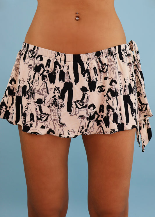 Chanel Spring 2003 Runway Coco Chanel Print Mini Silk Skirt & Panties