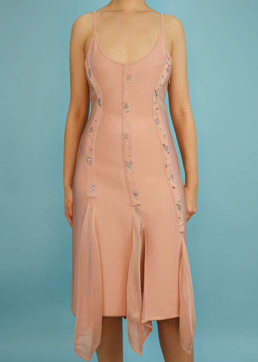 Hervé Léger 1990s Blush Pink Embellished Bandage Dress