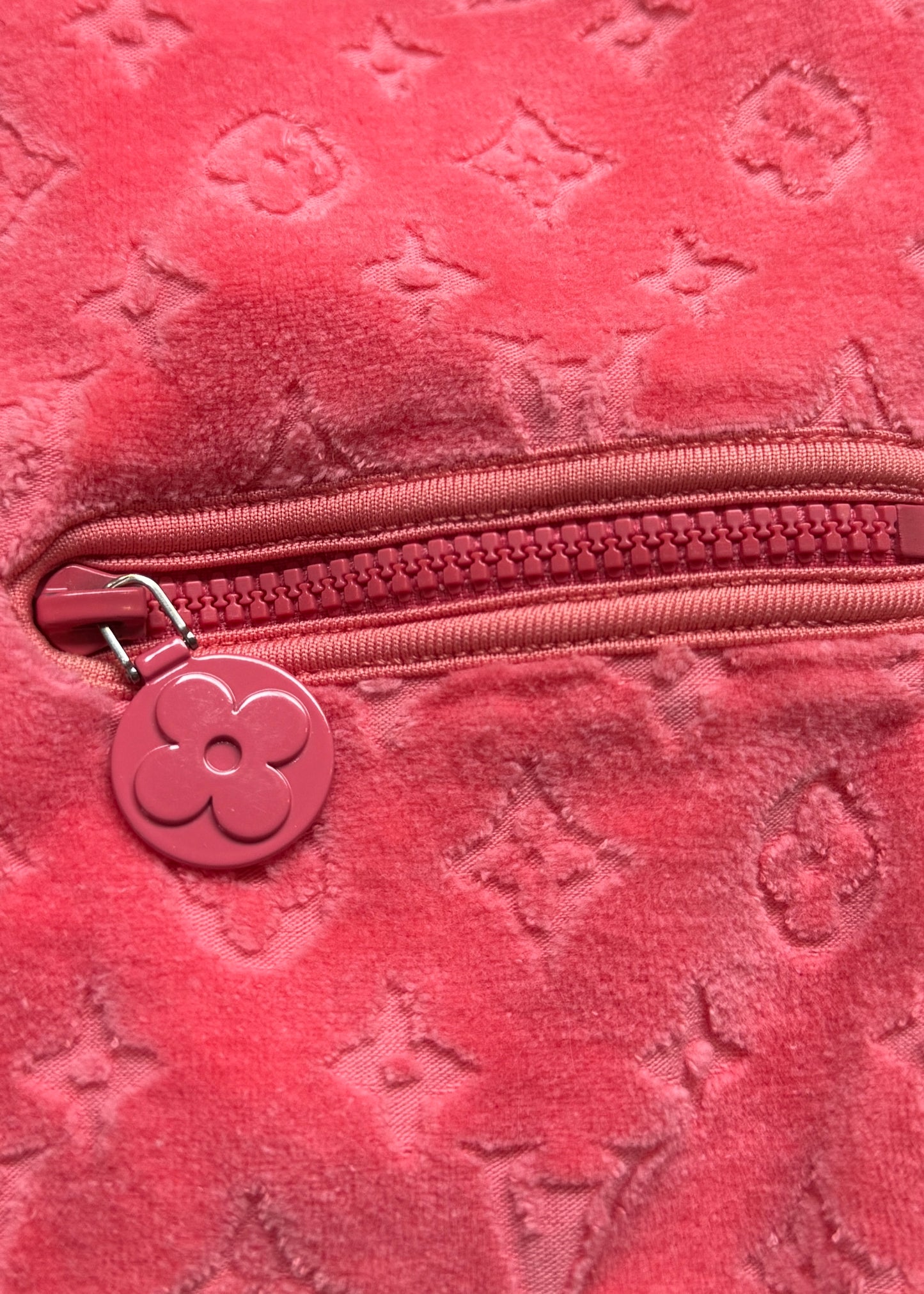 Louis Vuitton Pink Velour Monogram Zip Up Cardigan Top