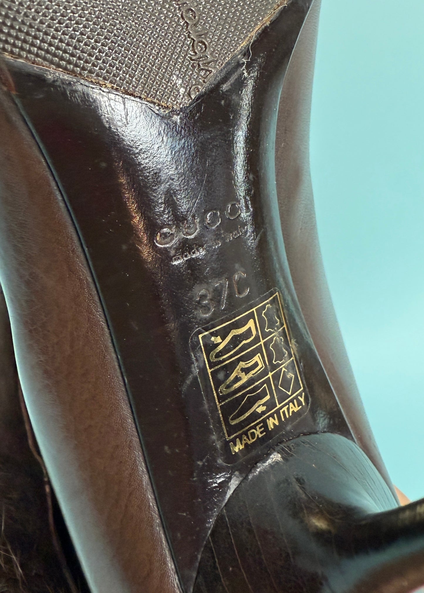 Gucci 1990s Brown Leather Fur Trim Heeled Boots