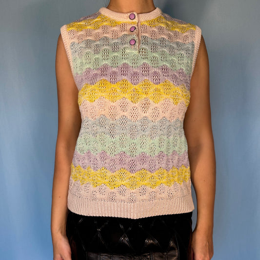 Versace Spring 1995 Pastel Rainbow Knitted Tank Top