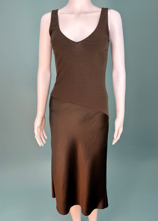 Anna Molinari Brown Jersey & Satin Dress