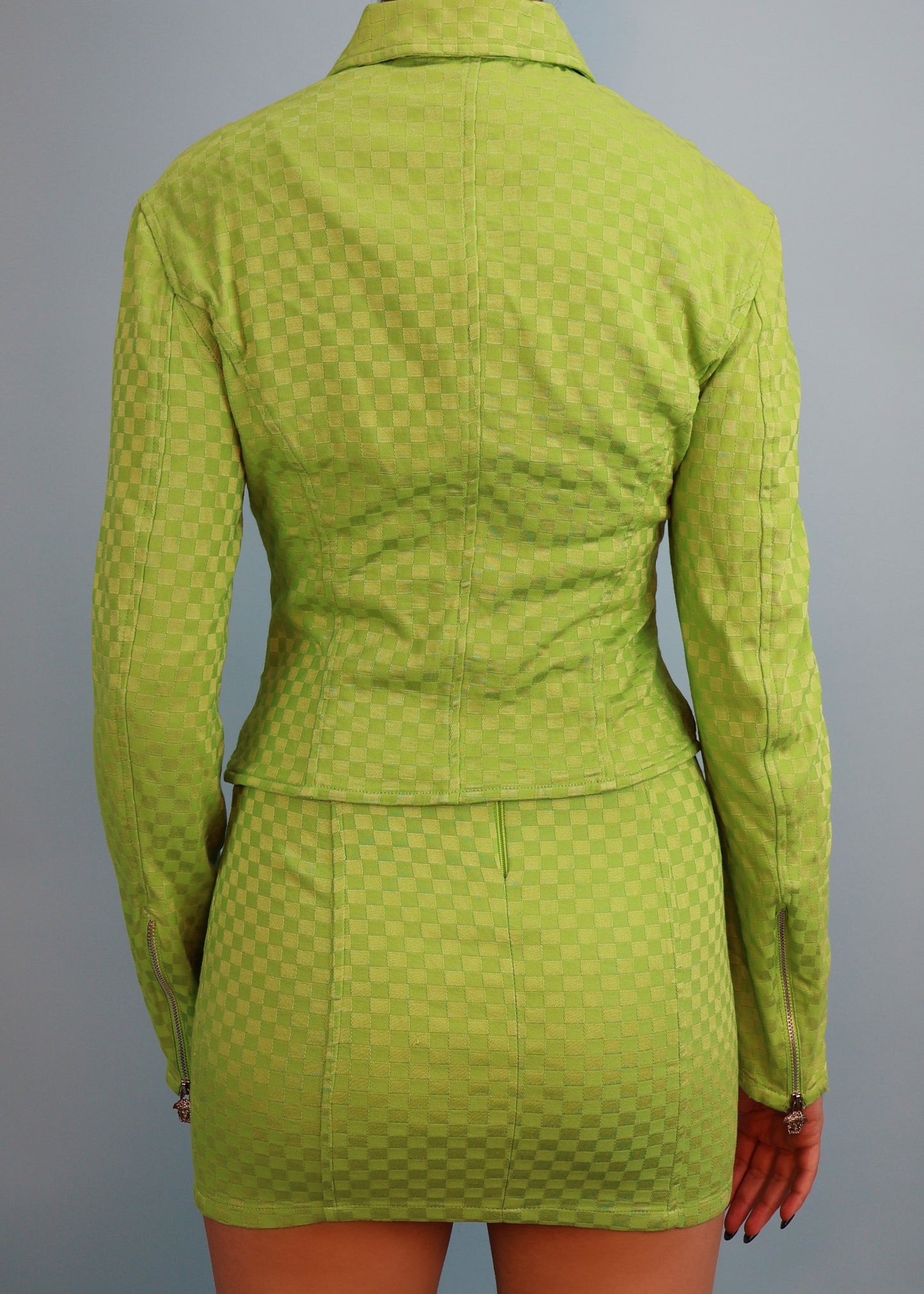 Versace Jeans Couture Green Grid Mini Dress & Jacket Set