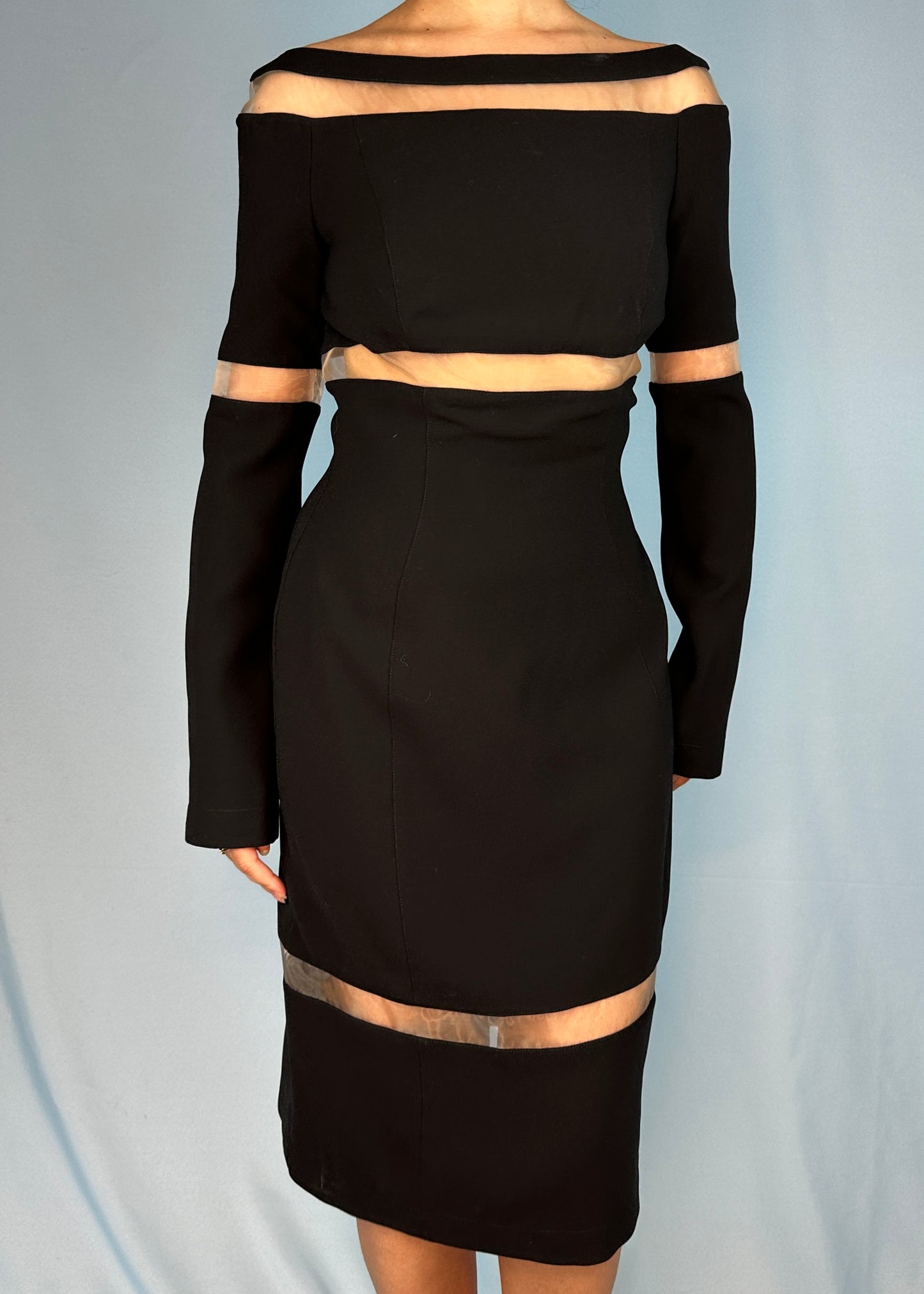 Thierry Mugler Fall 1999 Runway Black Mesh Panel Dress