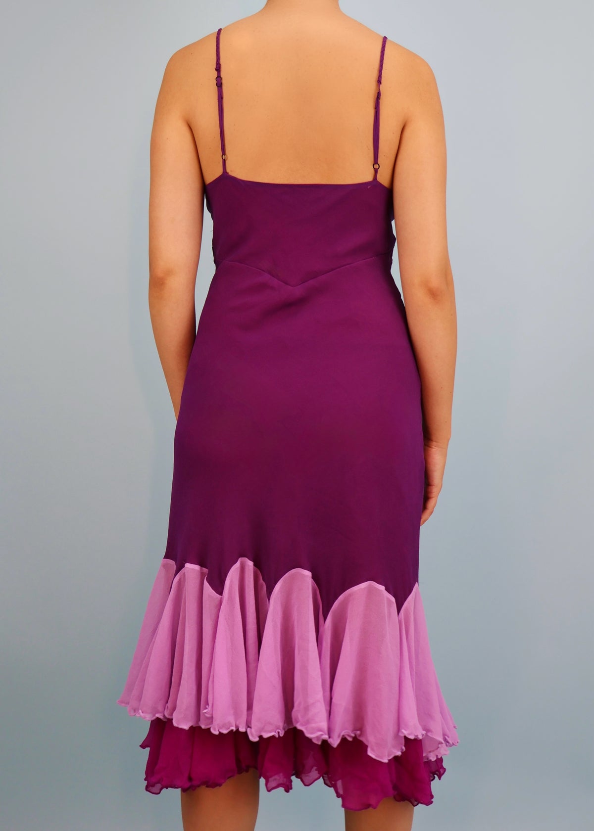 Betsey Johnson Purple Tones Ruffle Hem Silk Dress