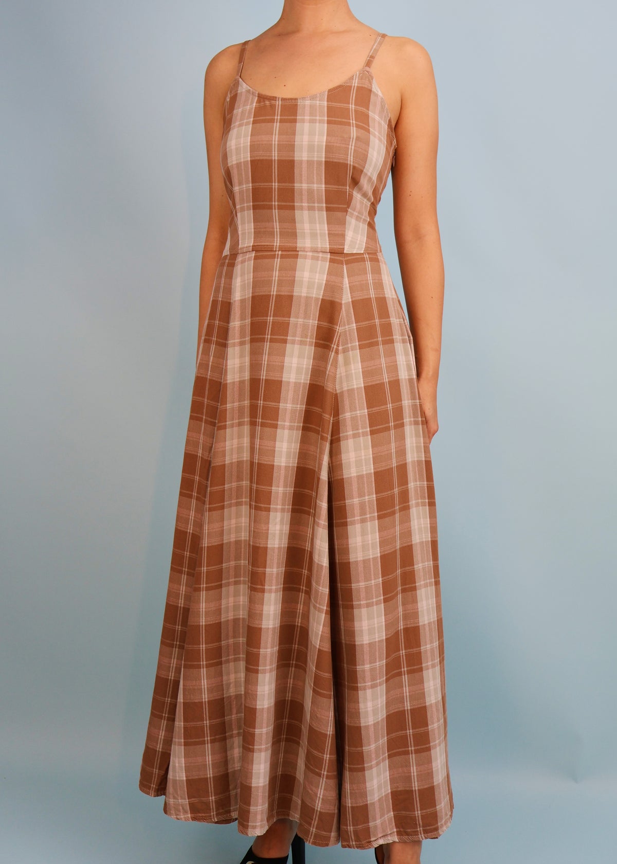 Armani 1990s Blue & Brown Checked Dress