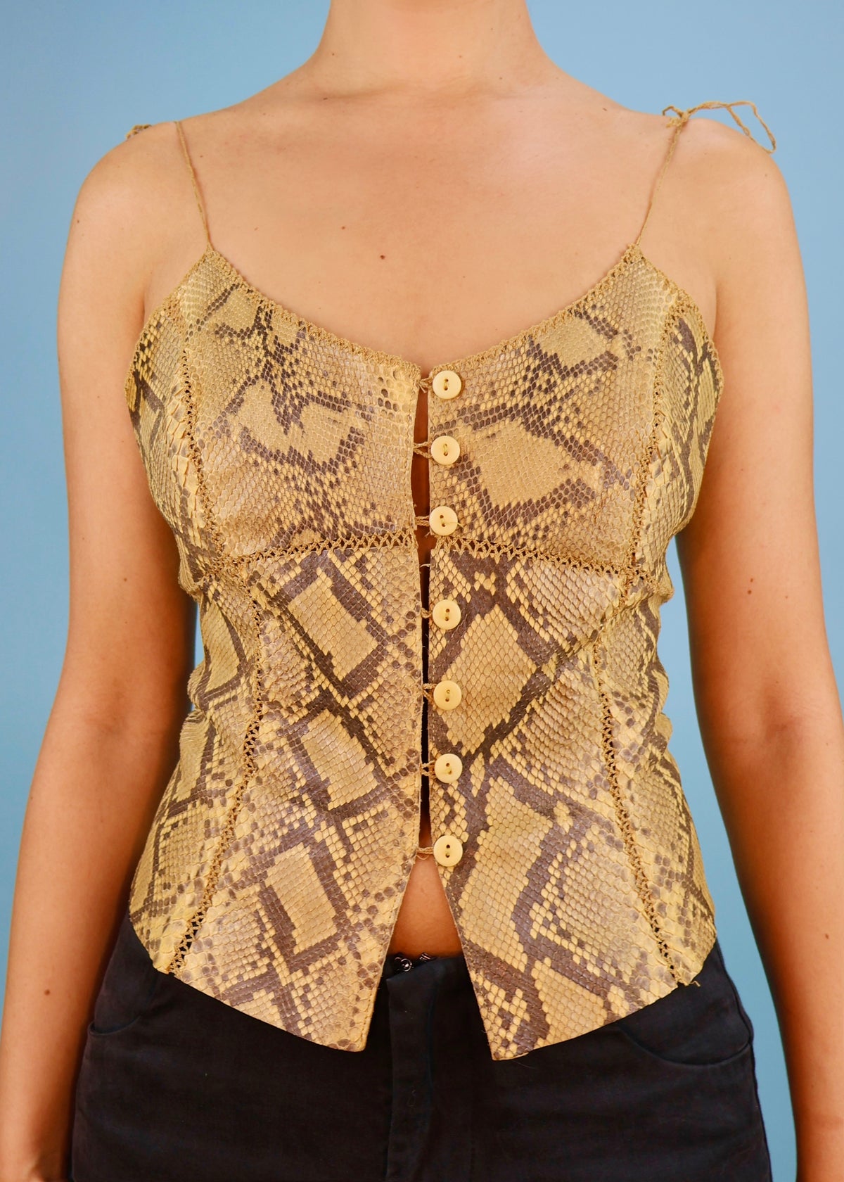 Plein Sud Python Leather Button Down Sleeveless Top