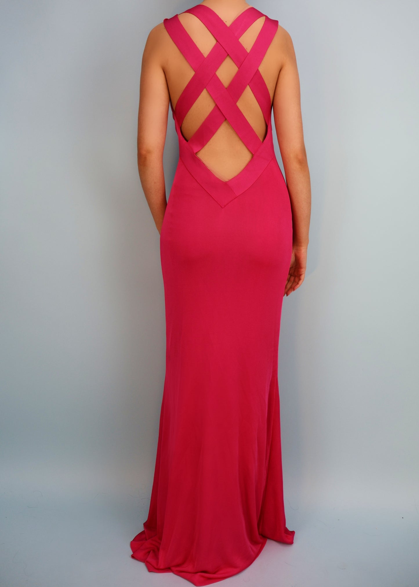 Alexander McQueen Pink Cowl Neckline Cross Back Strap Gown