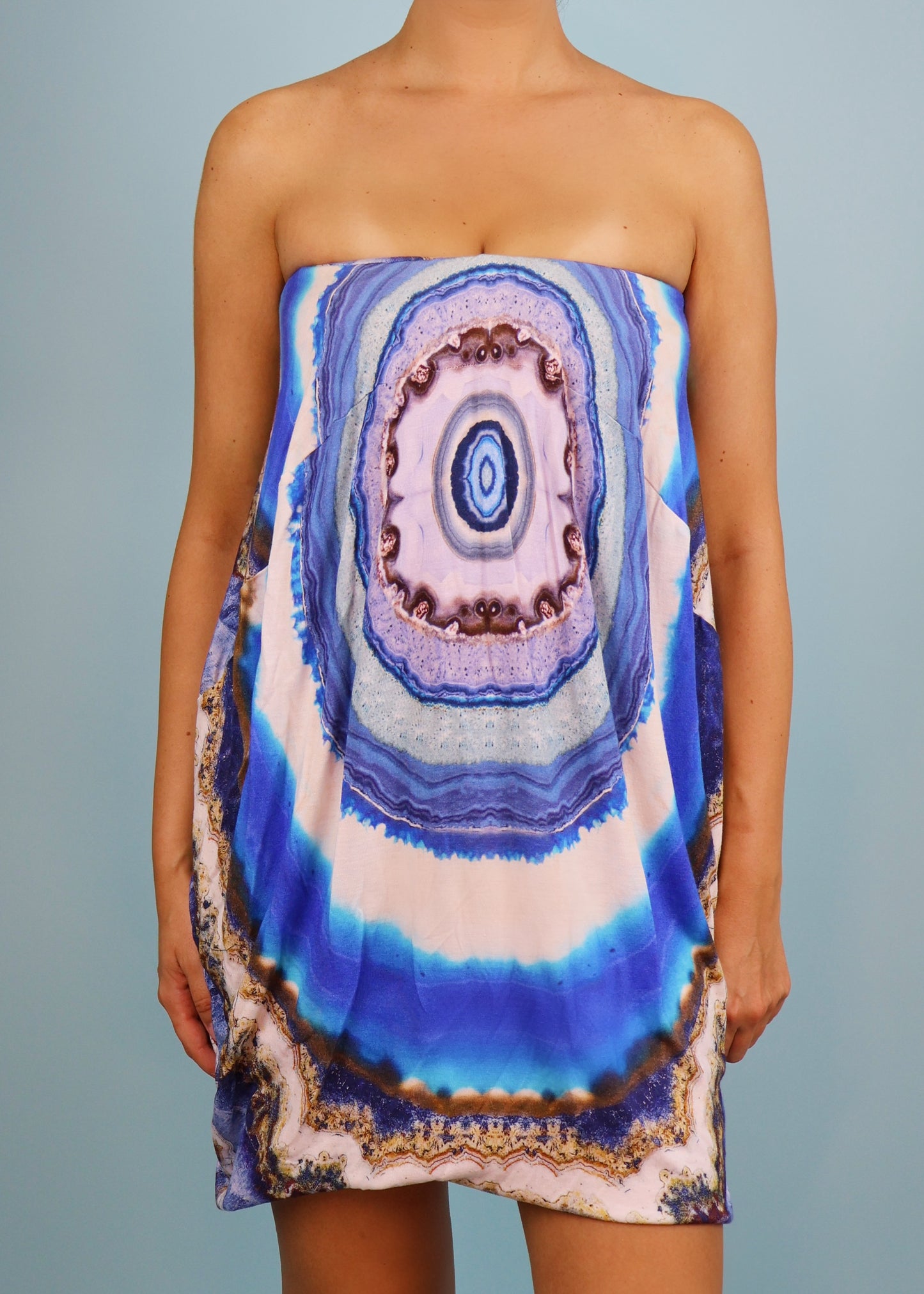 Alexander McQueen Resort 2010 Blue Agate Print Corseted Strapless Dress
