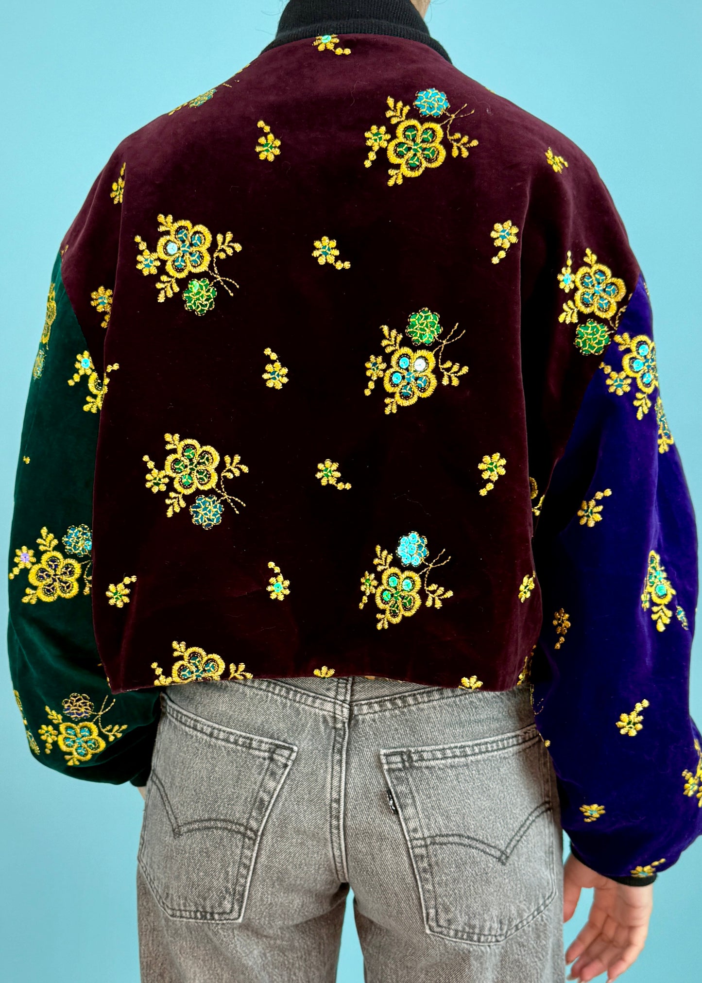 Rifat Ozbek Fall 1988 Runway Embroidered Velvet Bomber Jacket