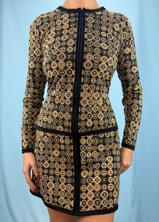 Chanel Spring 2003 Monogram Coin Medallion Print Top & Skirt Set