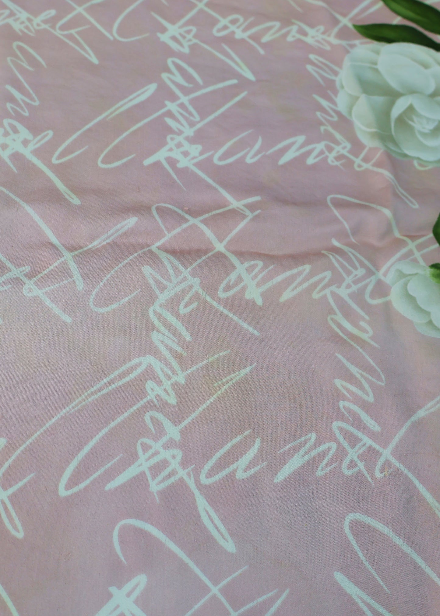 Chanel Pink & White Roses Print Silk Scarf