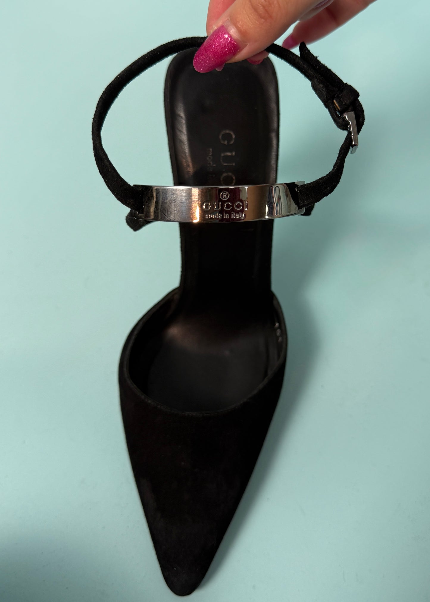 Gucci Fall 1997 Metal Plaque Black Pointed Heels