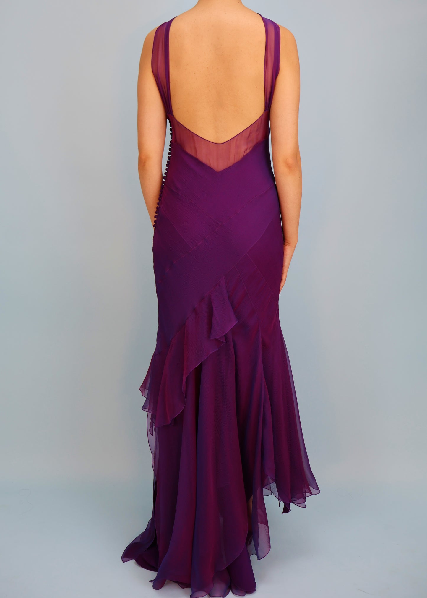 Dior Spring 2005 Purple Iridescent Silk Chiffon Peephole Halter Gown & Scarf