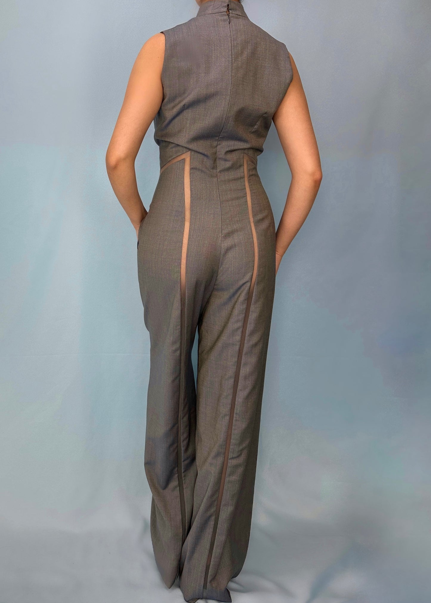 Givenchy Haute Couture by Alexander McQueen Spring 2000 Grey Mesh & Lace Detail Jumpsuit