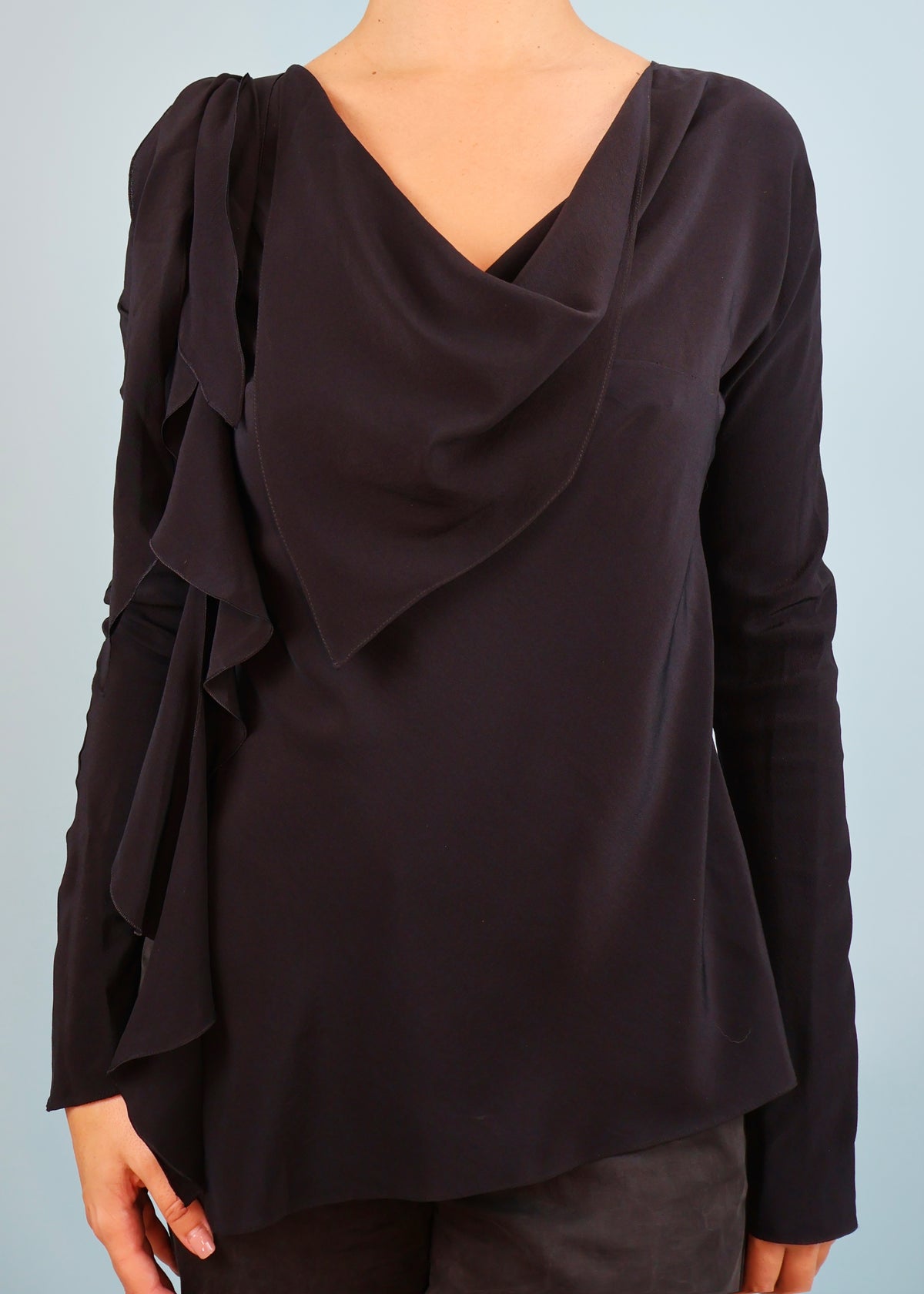 Dior Spring 2006 Black Silk Handkerchief & Ruffle Detail Blouse Top