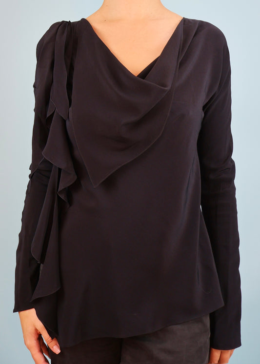 Dior Spring 2006 Black Silk Handkerchief & Ruffle Detail Blouse Top