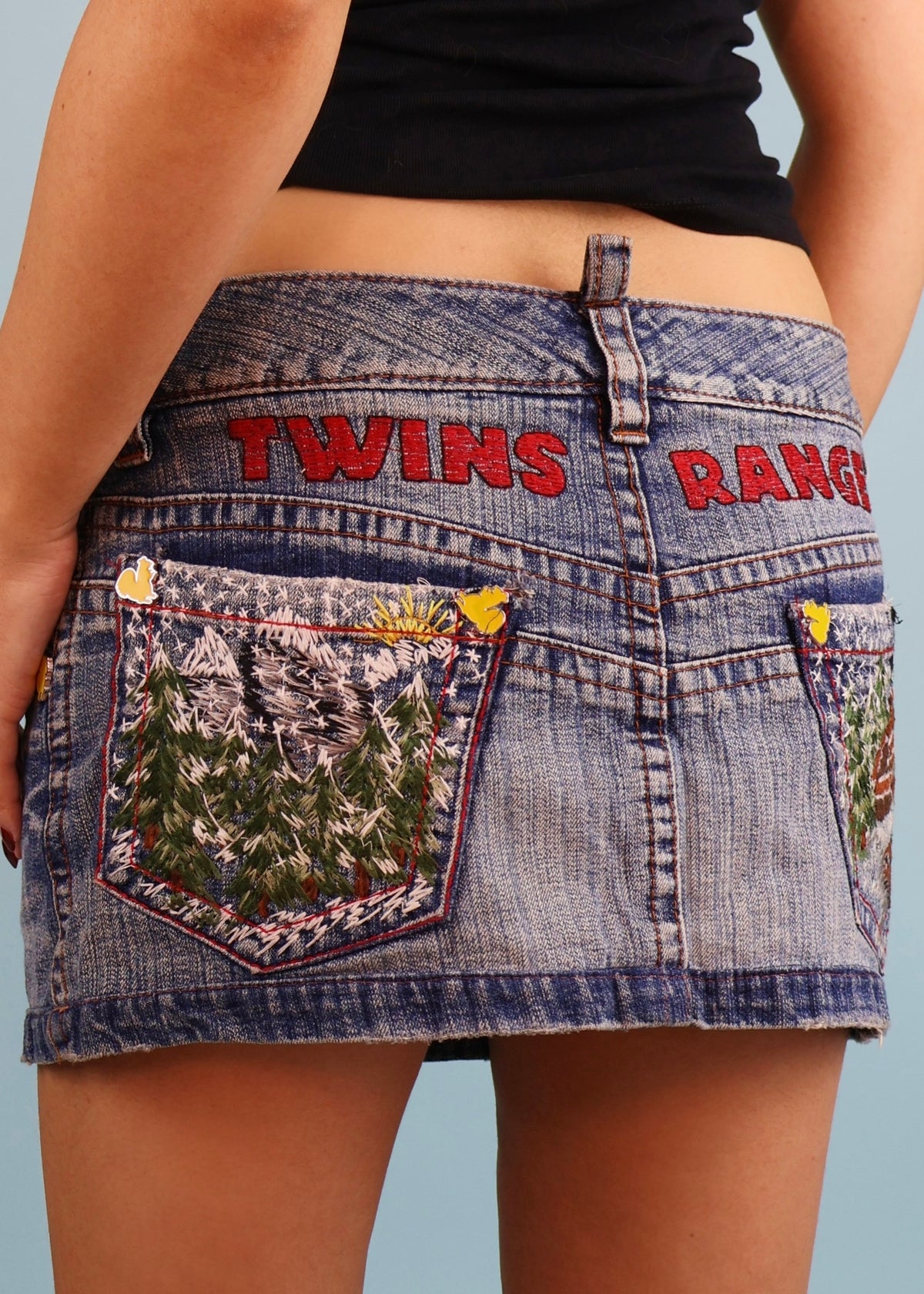 DSquared2 Fall 2004 Twins Range Embroidered Denim Mini Skirt
