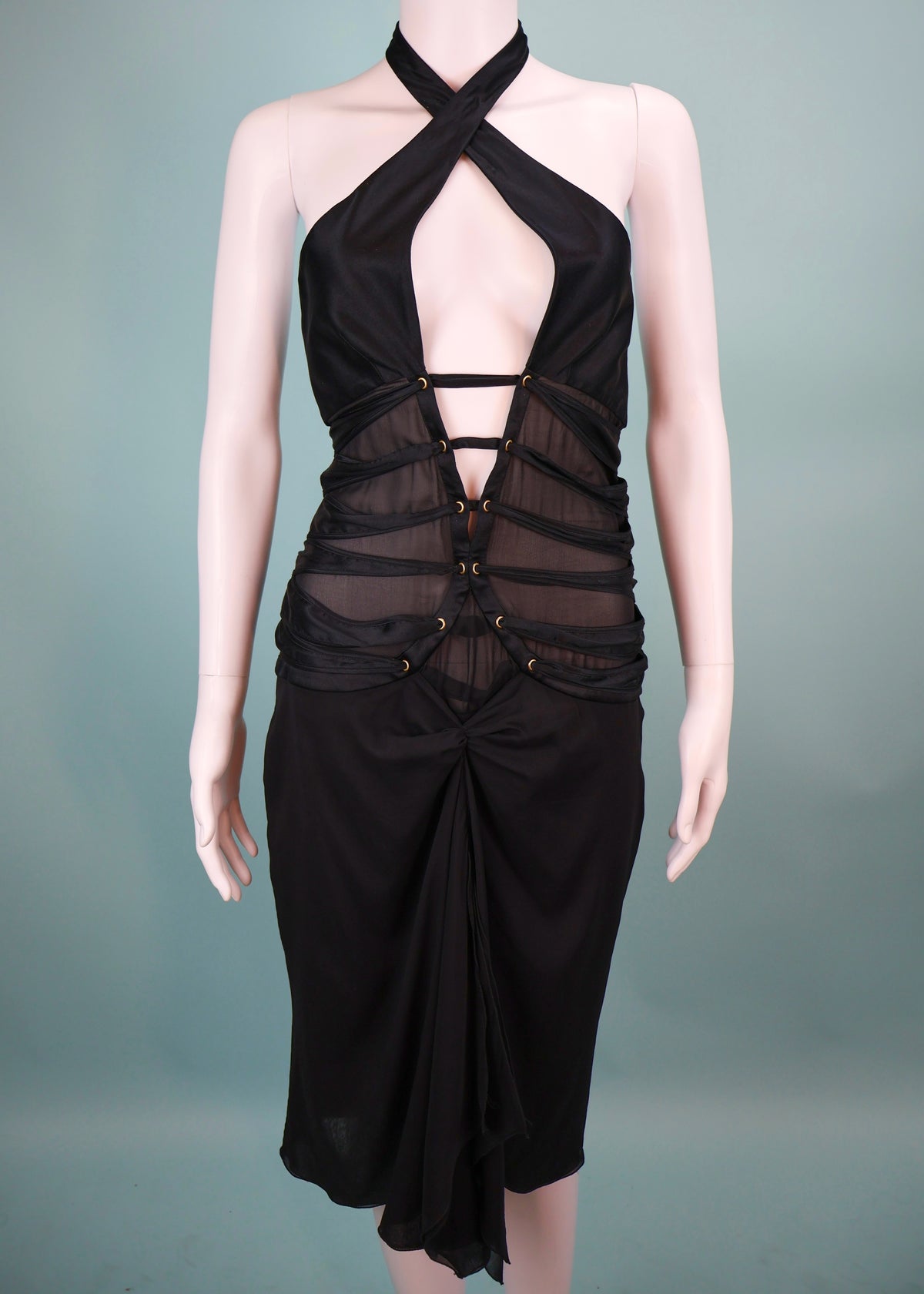 Gucci Spring 2003 Black Silk Plunge Halter Dress