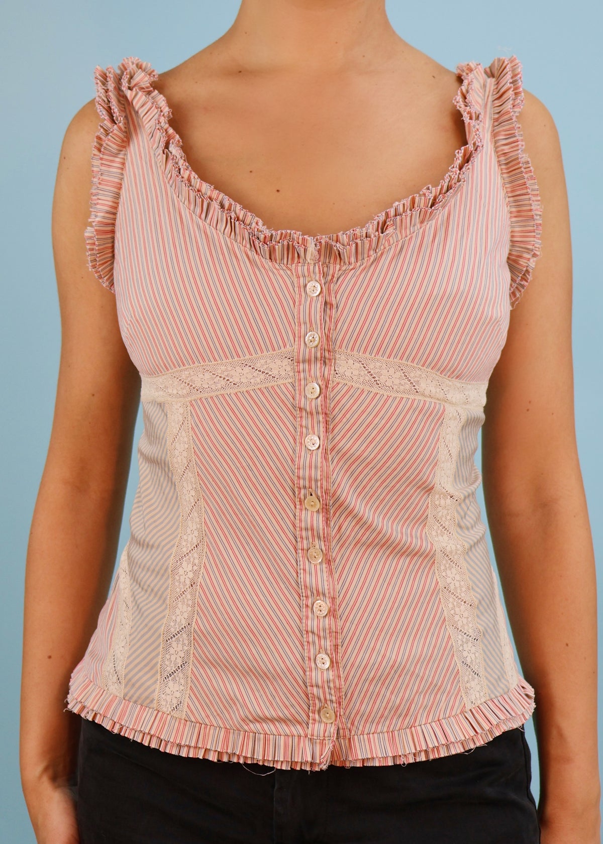 Alexander McQueen Spring 2005 Pinstripe Ruffle Top