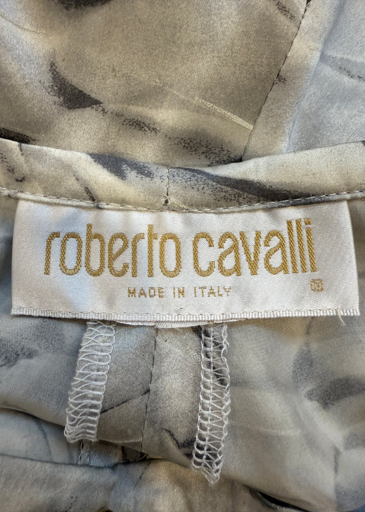 Roberto Cavalli Spring 1999 Feather Print Silk Palazzo Pants