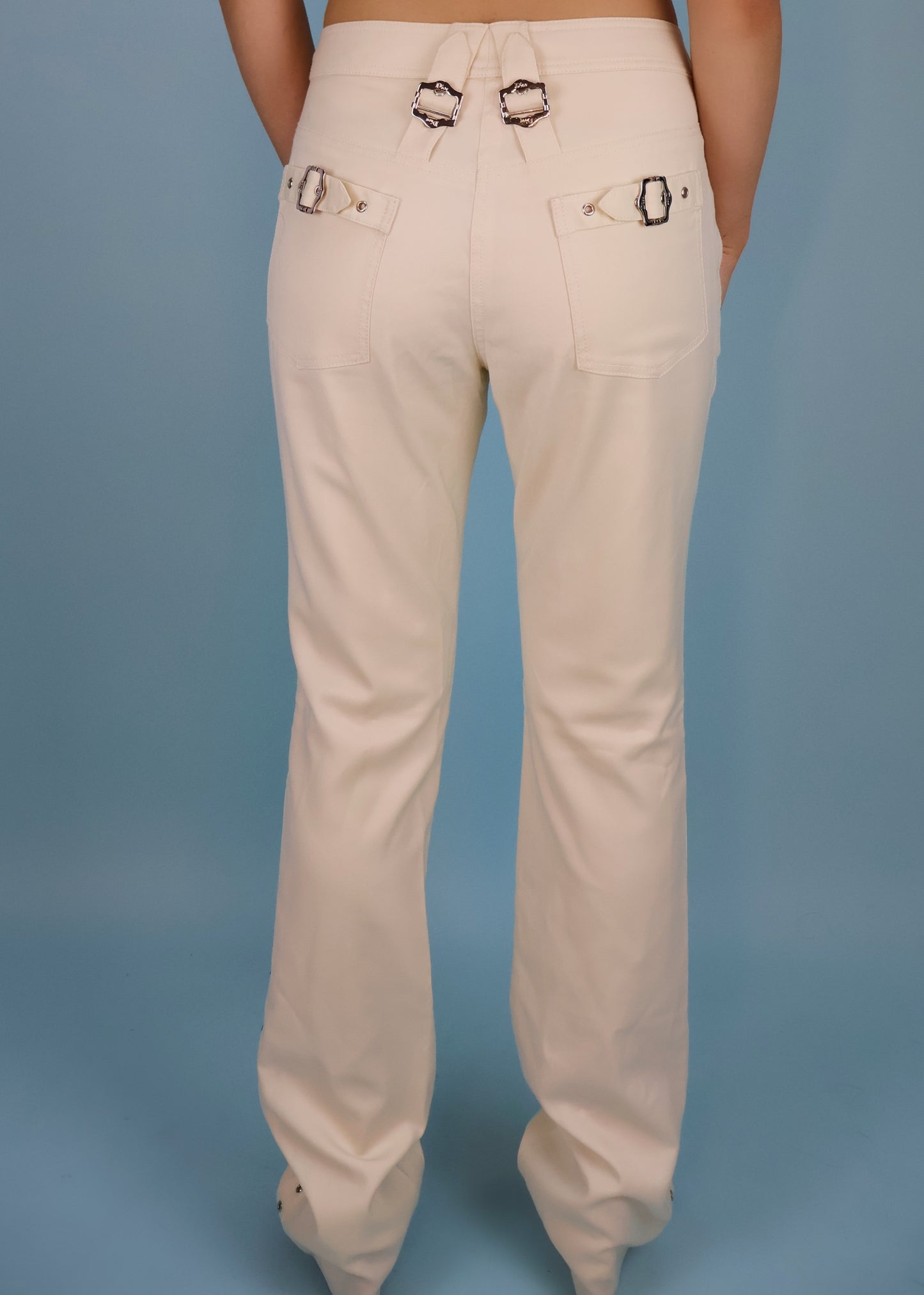 Dior Fall 2003 White Buckle & Eyelet Detail Pants
